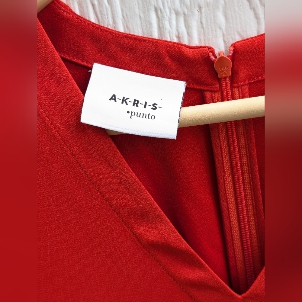 Akris Punto Red V-Neck Front Slit Midi Dress Holiday Party Women's Size 6 - Picture 5 of 10